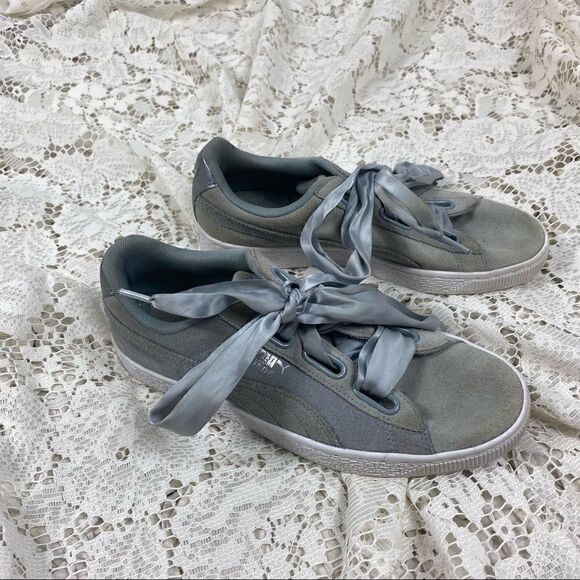 Puma Gray Suede Ribbon Trainers - Picture 3 of 6